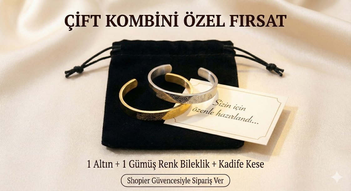 Paslanmaz Çelik Ayetel Kürsi Kelepçe Bileklik 2'li Sevgili Kombi - Görsel 4