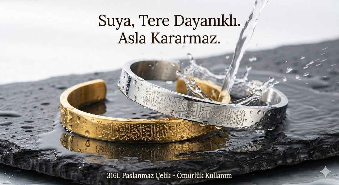 Paslanmaz Çelik Ayetel Kürsi Kelepçe Bileklik 2'li Sevgili Kombi - Görsel 2