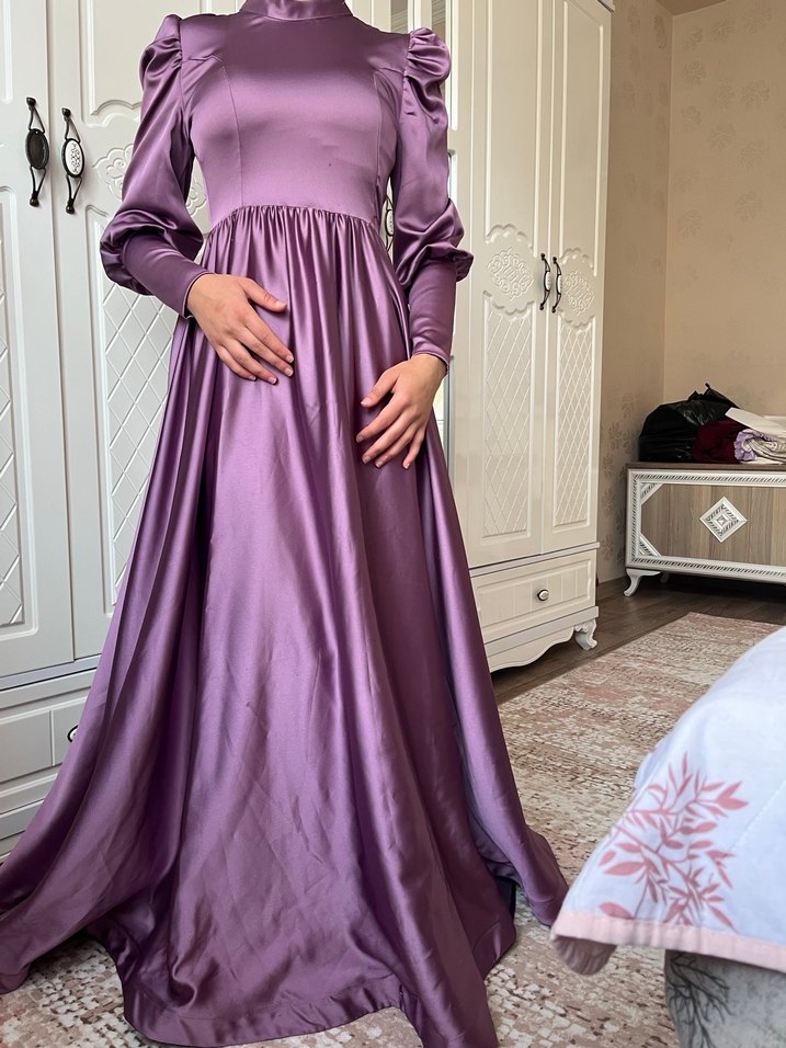 Uzun Mor Kadın Abiye Elbise - Görsel 3