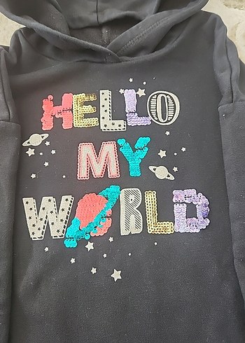 Kız Çocuk Siyah Kapüşonlu Sweatshirt - Görsel 3