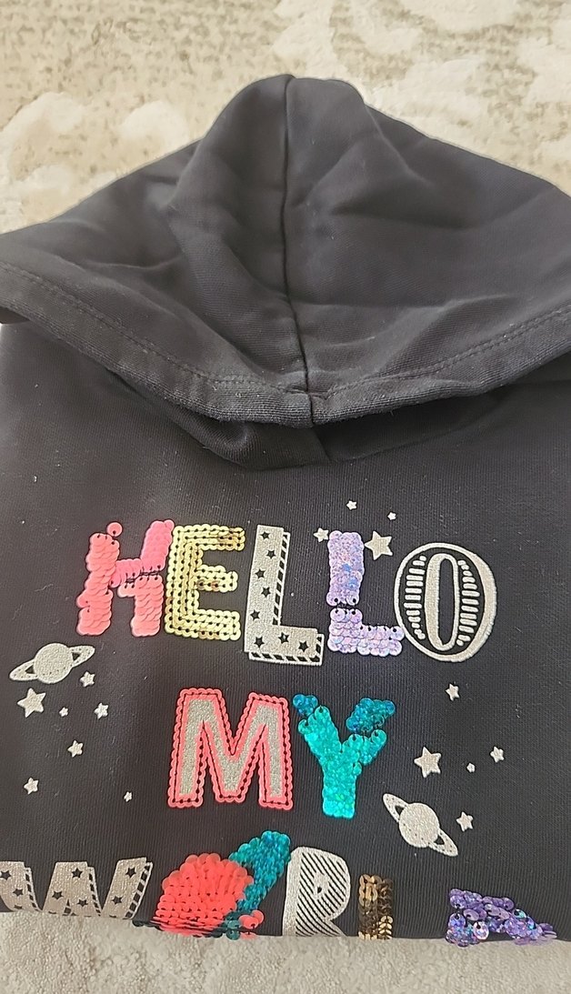 Kız Çocuk Siyah Kapüşonlu Sweatshirt - Görsel 5