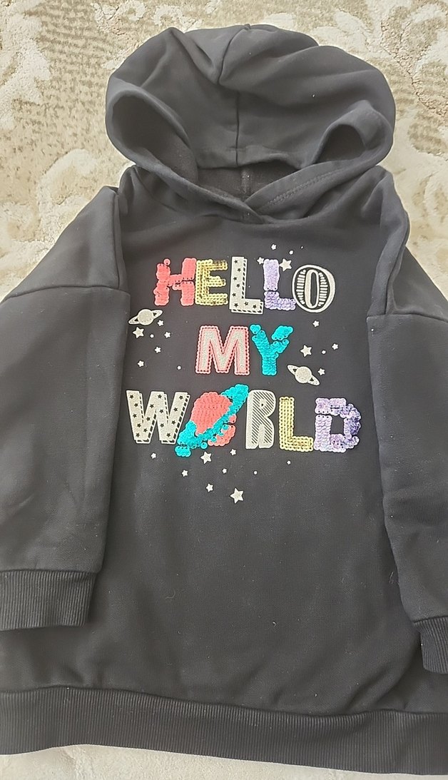 Kız Çocuk Siyah Kapüşonlu Sweatshirt - Görsel 2
