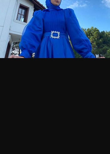 Mavi Pilili Uzun Elbise - Görsel 2