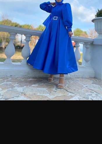 Mavi Pilili Uzun Elbise - Görsel 3