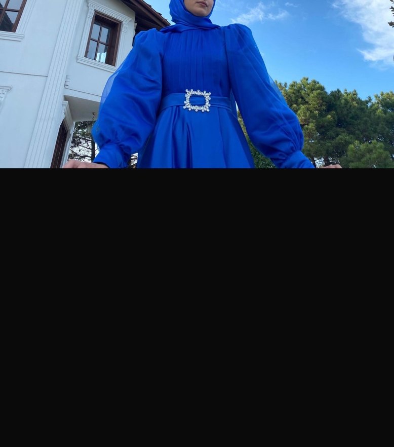 Mavi Pilili Uzun Elbise - Görsel 2