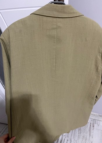 Bej Kadın Keten Düğmeli Blazer Ceket - Görsel 3