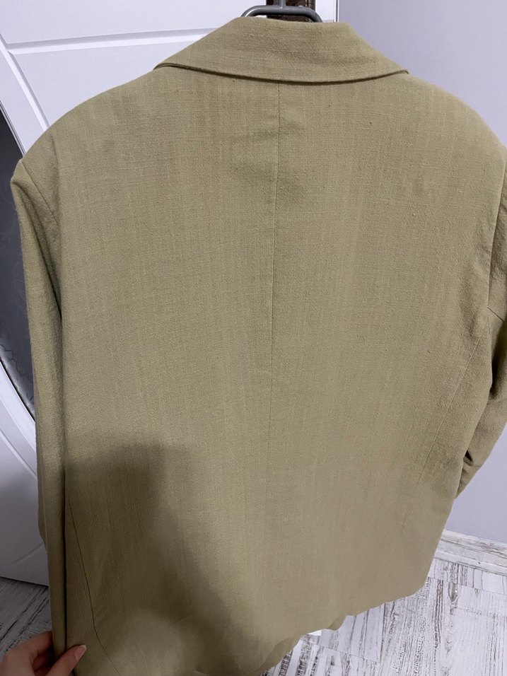 Bej Kadın Keten Düğmeli Blazer Ceket - Görsel 3