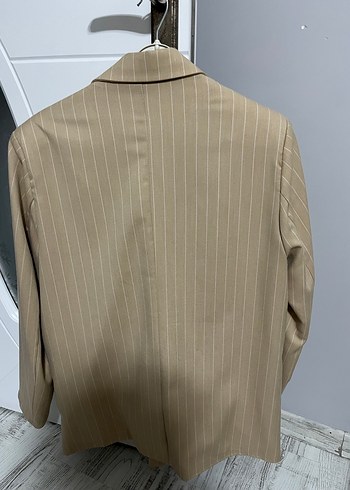 Bej Çizgili Kadın Blazer Ceket - Görsel 3