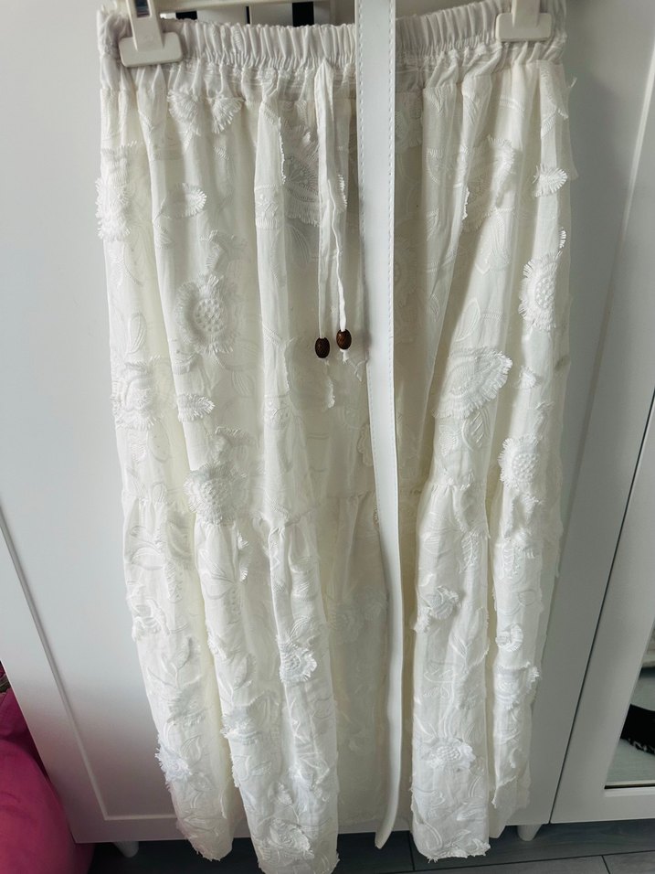 Beyaz Nakışlı Uzun Bohem Etek - Görsel 2