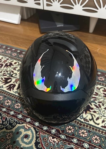 LS2 Siyah Baskılı Motosiklet Kaskı Xl beden gümüş vizör - Görsel 3