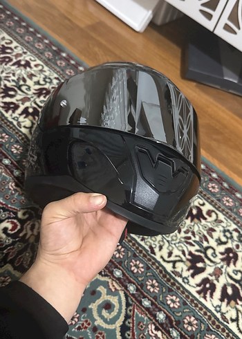 LS2 Siyah Baskılı Motosiklet Kaskı Xl beden gümüş vizör - Görsel 9