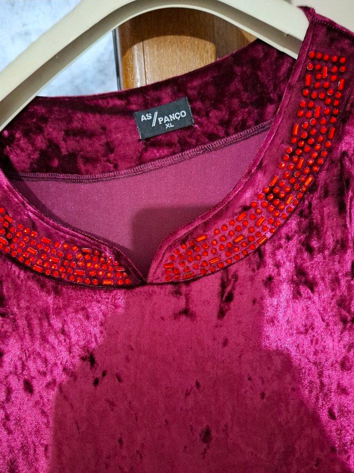 Bordo Kadife Uzun V Yaka Elbise - Görsel 2