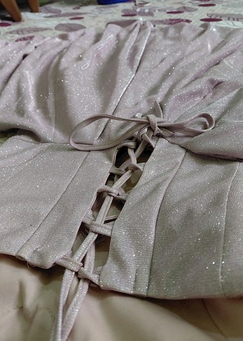 toz pembe renginde, simli, arkadan çapraz bağlama - Görsel 5