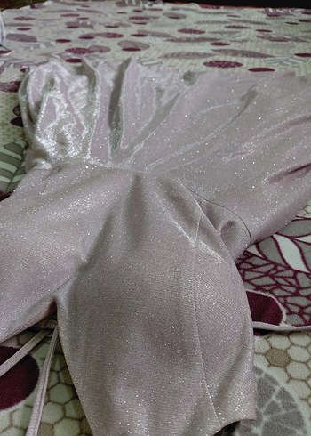 toz pembe renginde, simli, arkadan çapraz bağlama - Görsel 3