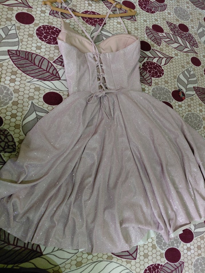 toz pembe renginde, simli, arkadan çapraz bağlama - Görsel 4