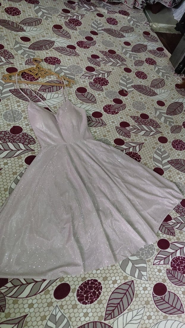 toz pembe renginde, simli, arkadan çapraz bağlama - Görsel 2