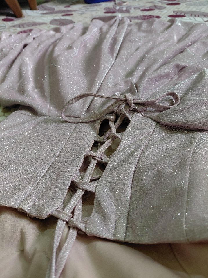 toz pembe renginde, simli, arkadan çapraz bağlama - Görsel 5