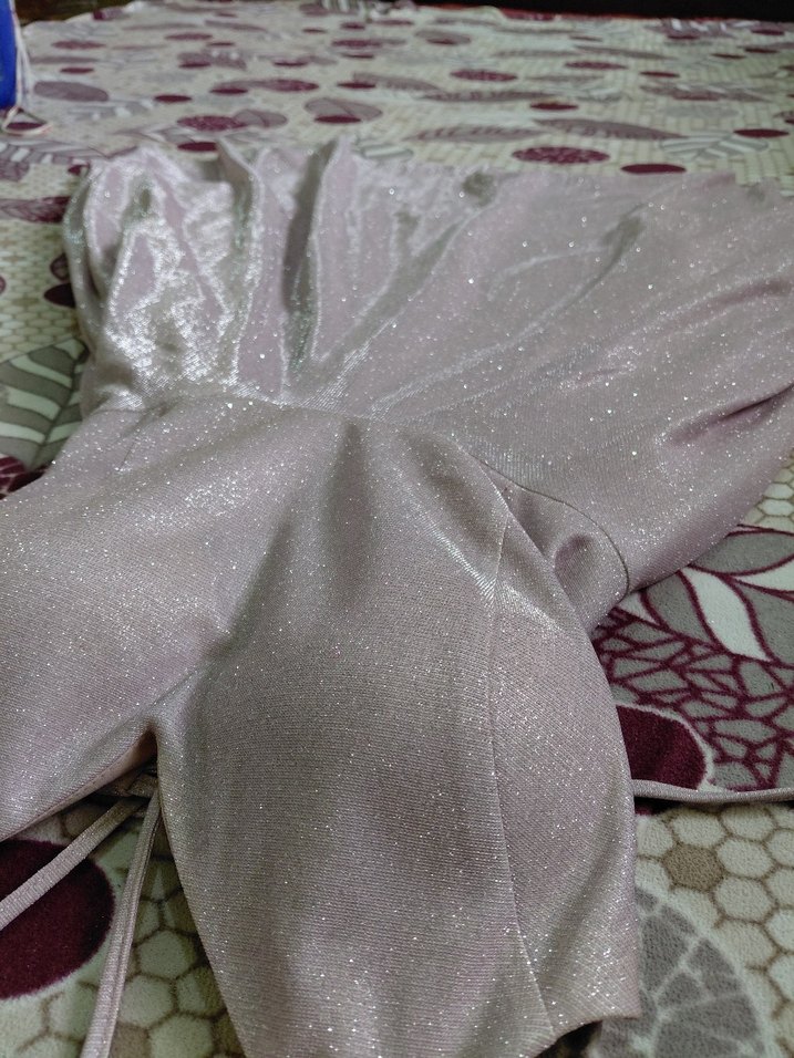 toz pembe renginde, simli, arkadan çapraz bağlama - Görsel 3