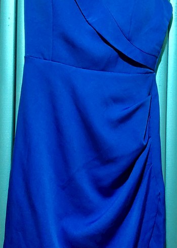 mavi,diz boyunda şık bir elbise - Görsel 2