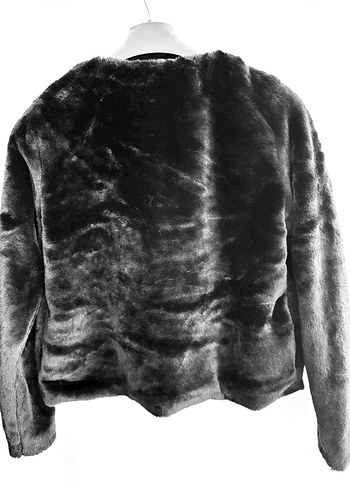 Siyah Kadın Kürk Detaylı Midi Ceket - Görsel 6