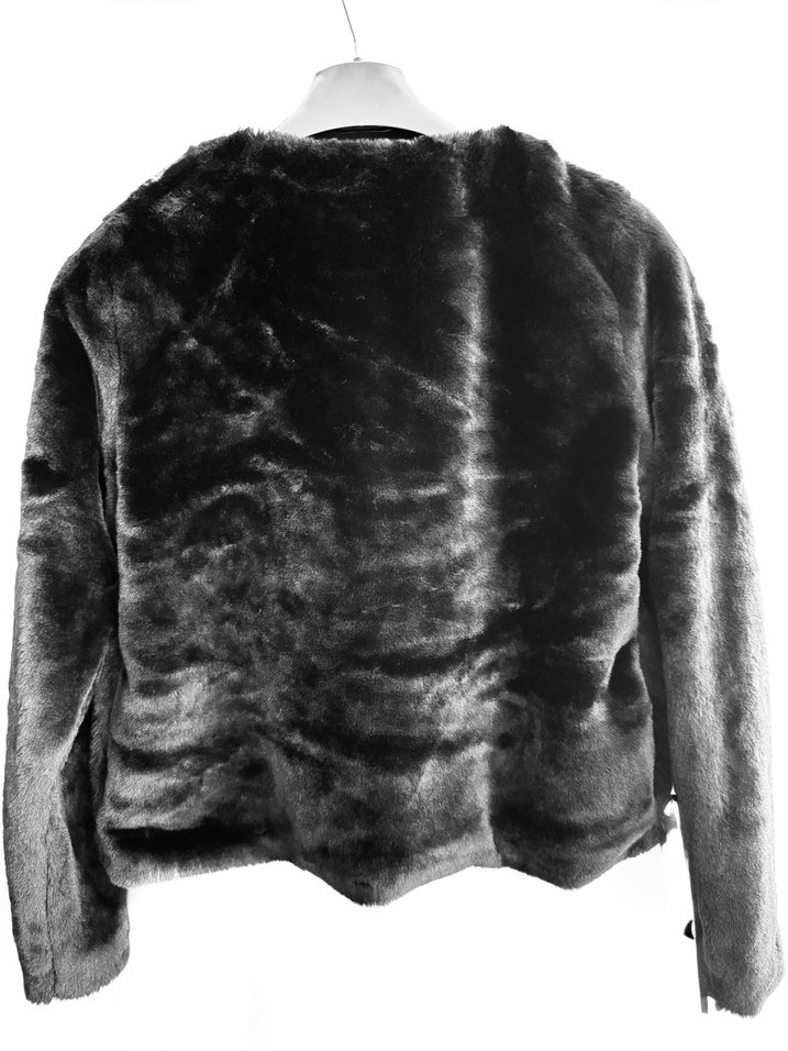 Siyah Kadın Kürk Detaylı Midi Ceket - Görsel 5