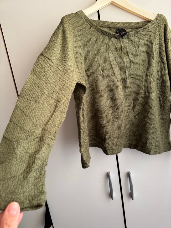 Kadın Haki Triko Uzun Kollu Kazak - Görsel 2
