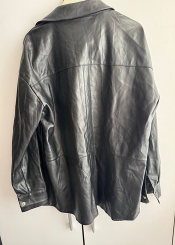 Düğmeli Siyah Deri Kadın Ceket - Görsel 4