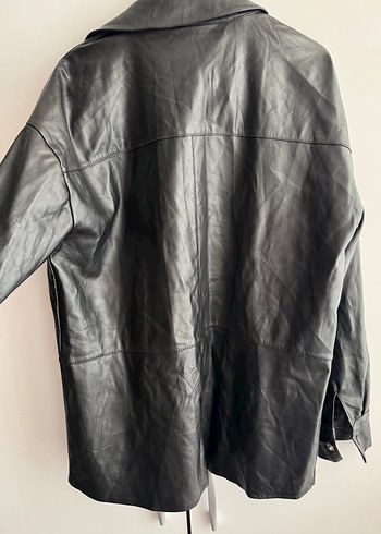 Düğmeli Siyah Deri Kadın Ceket - Görsel 5