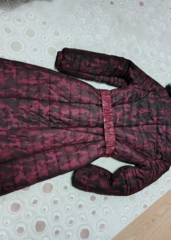 Bordo Uzun Kadın Kışlık Mont Kürklü Kapüşonlu - Görsel 5