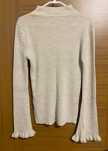 Bej Yüksek Yakalı Kadın Triko Kazak - Görsel 2