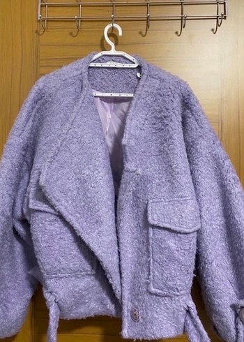 Mor Peluş Kadın Midi Ceket - Görsel 2