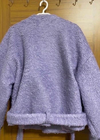 Mor Peluş Kadın Midi Ceket - Görsel 3