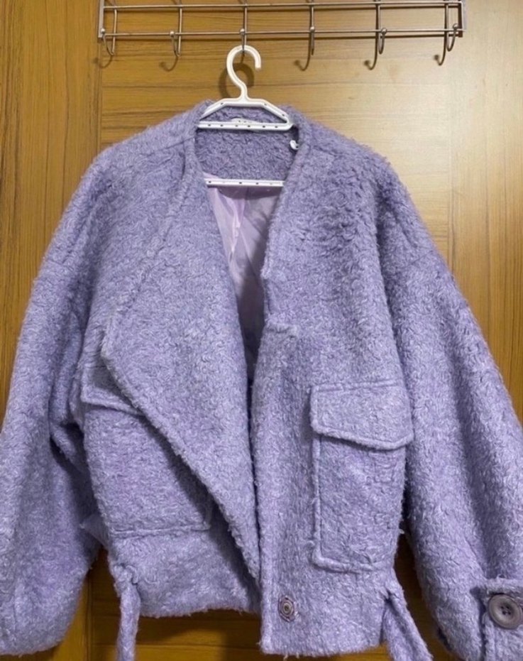 Mor Peluş Kadın Midi Ceket - Görsel 2