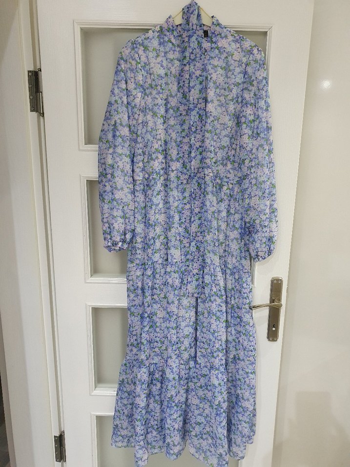 Mor Bohem Uzun Elbise Yüksek Yakalı - Görsel 2