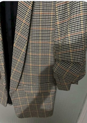 Kahverengi Ekose Midi Blazer - Görsel 3