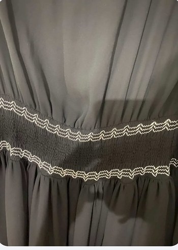 Nakış Detaylı Siyah Bohem Midi Elbise - Görsel 3