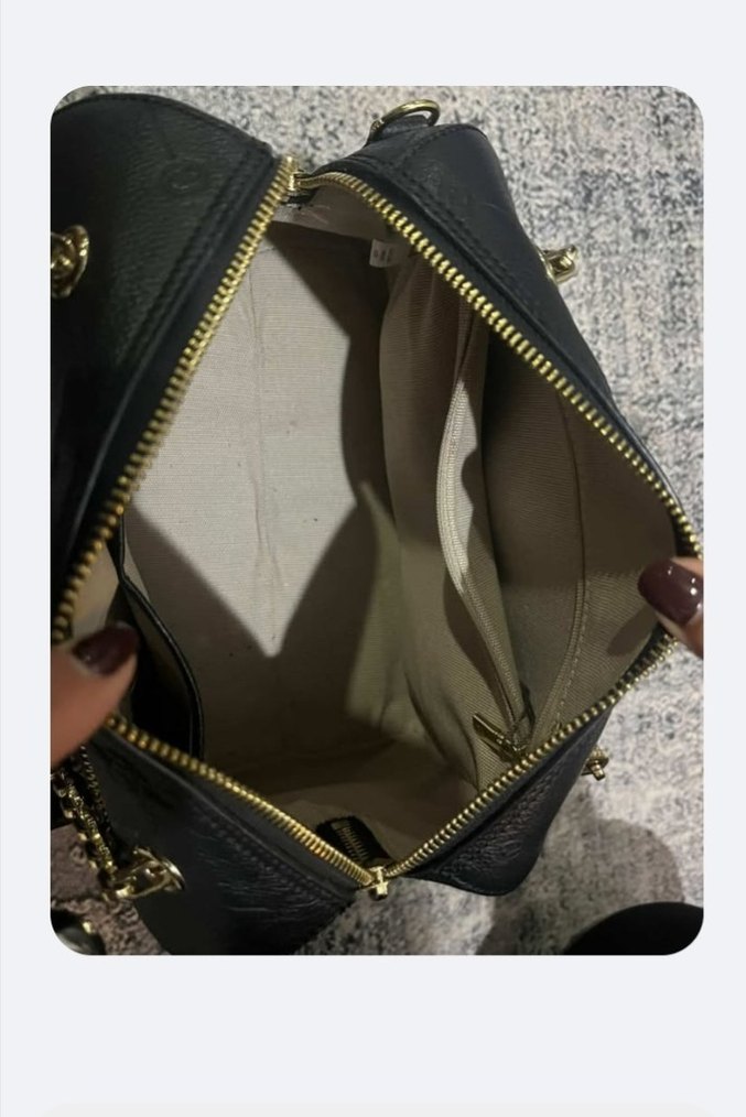 Zincir Detaylı Siyah Yılan Desenli Deri Çanta - Görsel 4