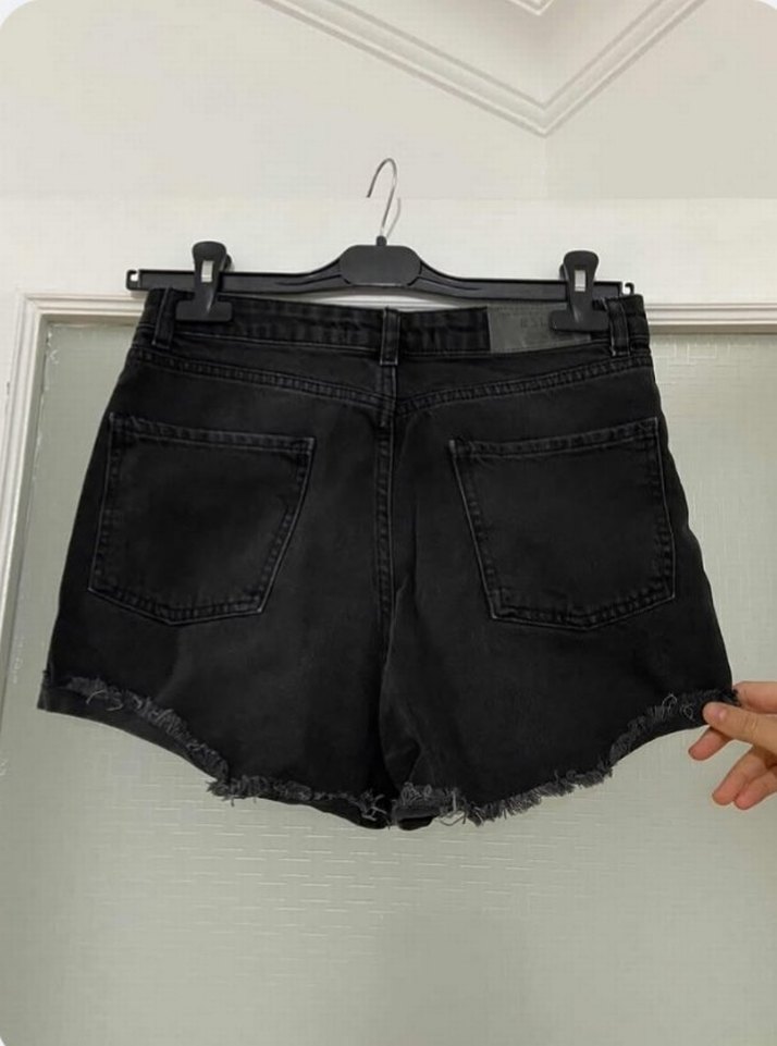 Bsl siyah  Bol Kesim Mini Denim Şort - Görsel 2