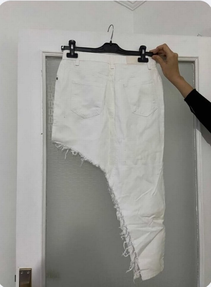 Bsl Beyaz Yırtık Detaylı Midi Kadın Kot Pantolon - Görsel 2