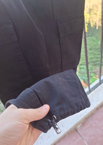 Bershka Düğmeli Siyah Keten Midi Jean - Görsel 4