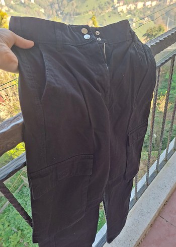 Bershka Düğmeli Siyah Keten Midi Jean - Görsel 3