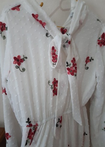 Uzun Kollu Beyaz Nakışlı Bohem Elbise - Görsel 3