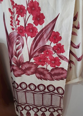 Bordo Çiçek Desenli Geleneksel Türk Perde - Görsel 2