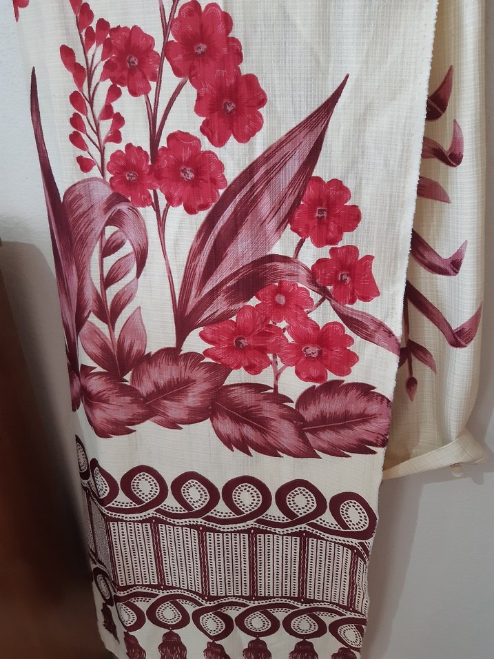 Bordo Çiçek Desenli Geleneksel Türk Perde - Görsel 2