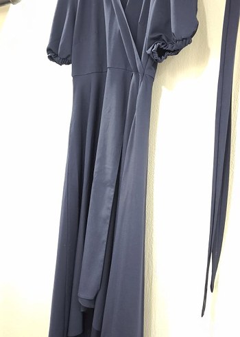 Lacivert Drapeli Uzun Kadın Elbise - Görsel 5