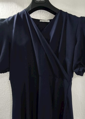 Lacivert Drapeli Uzun Kadın Elbise - Görsel 2