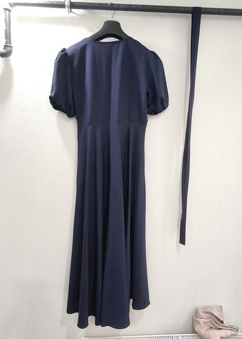 Lacivert Drapeli Uzun Kadın Elbise - Görsel 6