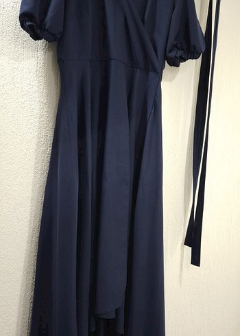 Lacivert Drapeli Uzun Kadın Elbise - Görsel 3