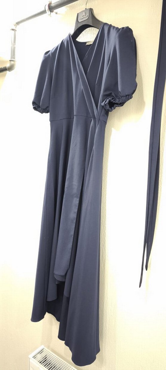 Lacivert Drapeli Uzun Kadın Elbise - Görsel 5