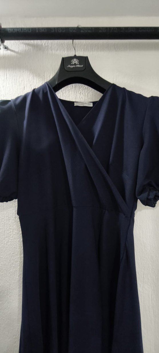 Lacivert Drapeli Uzun Kadın Elbise - Görsel 2